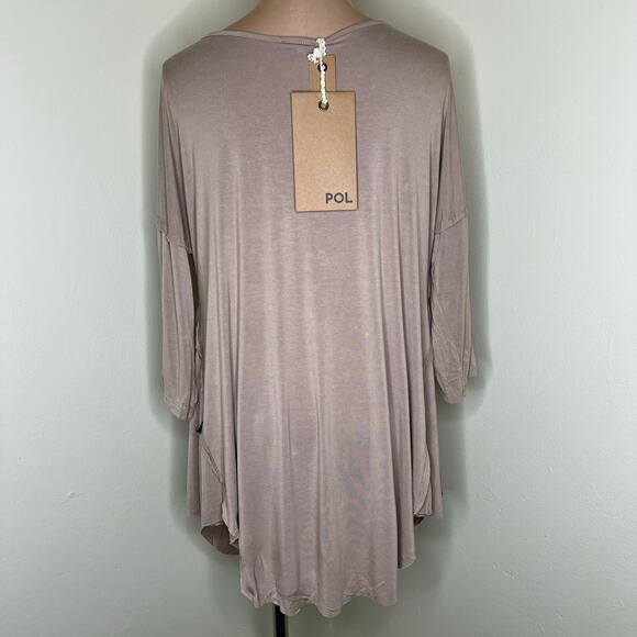 POL Swing Tunic Top Size Small Womens Brown Drop Shoulder Relaxed Acid Wash New - Picture 3 of 9